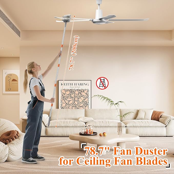 Ceiling Fan Cleaner Duster-78.7" Extendable Baseboard Cleaner Tool with Handle,4-in-1 Ceiling Fan Duster for Ceiling Fan Blades,Baseboard,Ceiling,Window,Floor,Wall-9 Reusable Pads