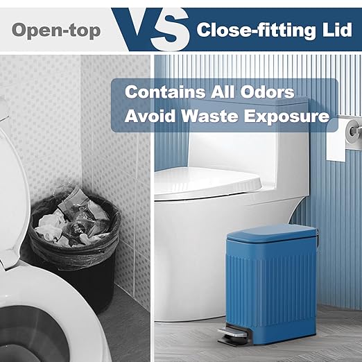 TrashAid Slim Bathroom Trash Can with Lid Soft Close, 6 Liter/1.6 Gallon Stainless Steel Small Garbage Can with Removable Inner Bucket, Step Pedal, Slim Wastebasket for Toilet, Office, Bedroom, Blue