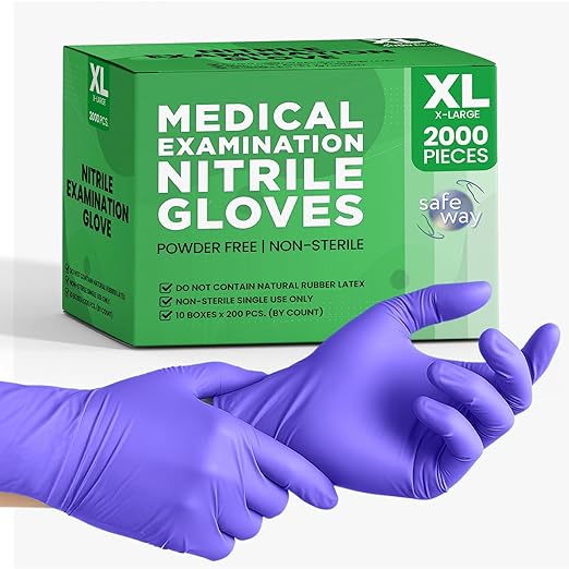 SafeWay Nitrile Gloves, 2000 Ct, X-Large, Powder-Free, Latex-Free, All-Purpose, Professional Disposable Gloves with Textured Fingertips for Medical Use, Food Prep, Cleaning, Tattoo & More