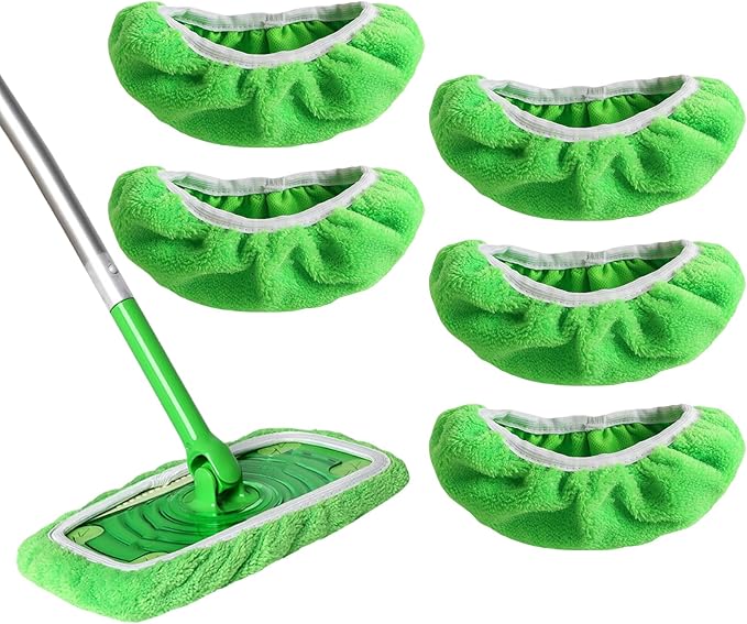 5 Pack Reusable 100% Chenille Mop Pads Compatible with Swiffer Sweeper, Wet and Dry Flat Swiffer mop Cover, 5 Pack Washable Swiffer Pads for Surface/Hardwood Floor Cleaning (Mop is Not Included)