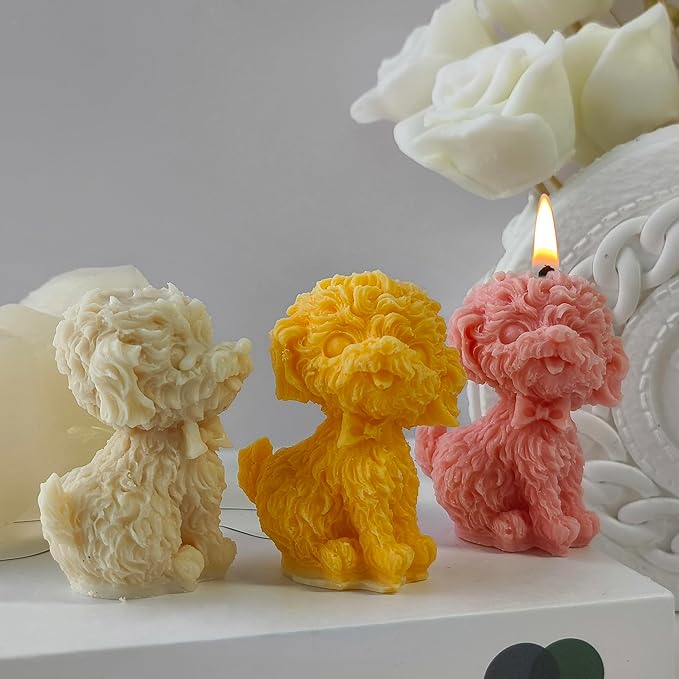 Dog Resin Mold Teddy Mold Hairy Dog Mold Animal Resin Mold Resin Casting Mold Resin Making Molds Silicone Mold for Candle Home Decorate Mold 3D Animal Mold Candle Making Mold