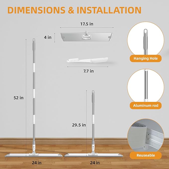 Flat Microfiber Mop for Floor Cleaning, 23.6 Inch Extra-Wide Aluminum Base Mop with Adjustable Handle, 360° Swivel Dry & Wet Mop with 4 Washable Reusable Pads – LJGG