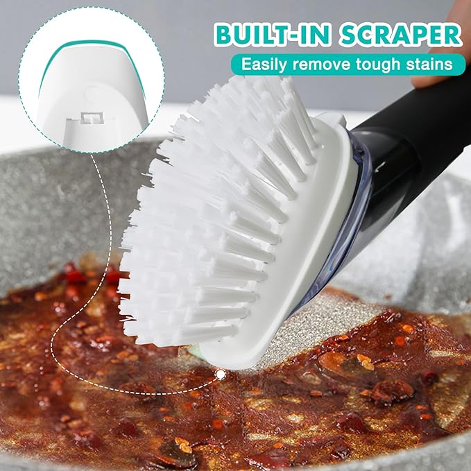 Soap Dispensing Dish Brush, Dish Scrub Brush with Soap Dispenser, Dish Soap Brush for Dishes, Pans, Sink, Pots