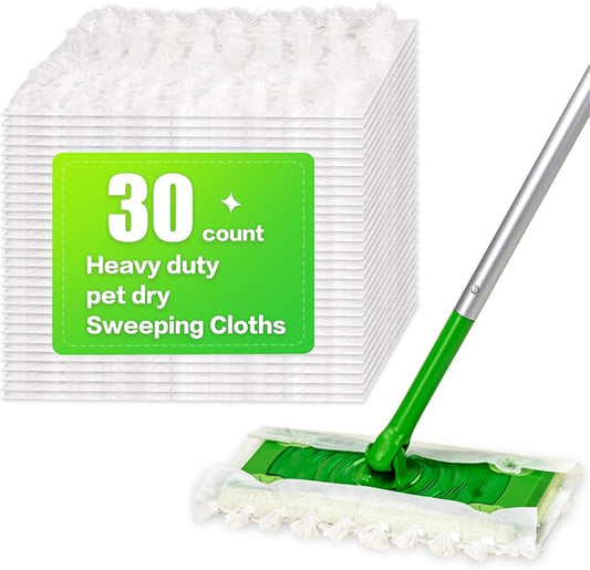 Heavy Duty Dry Sweeping Cloths Compatible with Sweeper Mop, Microfiber Duster Mop Pads Refills for Cleaning Hardwood Floor Dust and Pet Hair, Disposable (30)