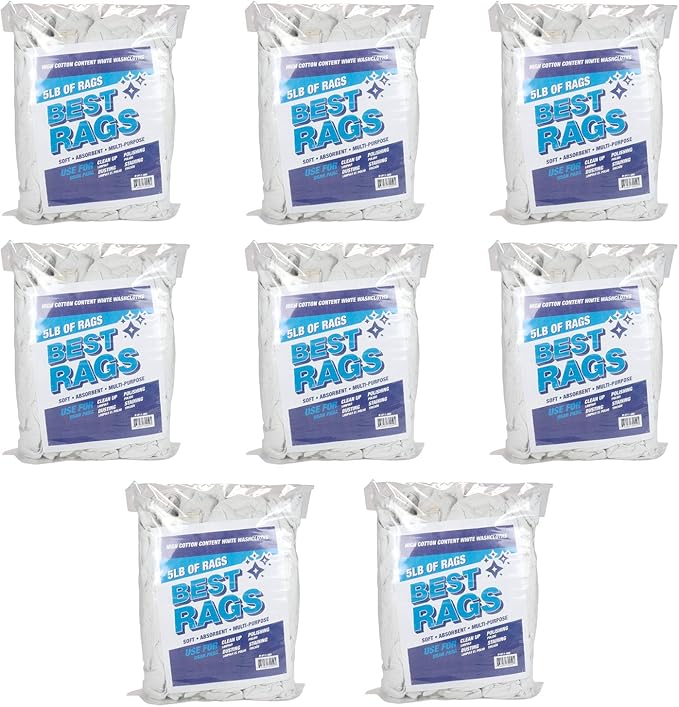 Arkwright W11 Terry Cloth Towels for Cleaning - Pack of 8 - Soft Cotton Blend Washable Multi-Purpose Bar Mop, Absorbent & Quick Dry, Bulk Bag of Rags for Kitchen, Auto Shop, and Garage, 5 lb, White