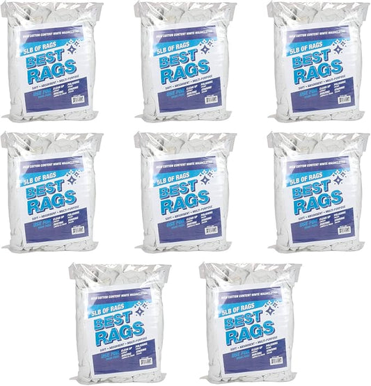 Arkwright W11 Terry Cloth Towels for Cleaning - Pack of 8 - Soft Cotton Blend Washable Multi-Purpose Bar Mop, Absorbent & Quick Dry, Bulk Bag of Rags for Kitchen, Auto Shop, and Garage, 5 lb, White