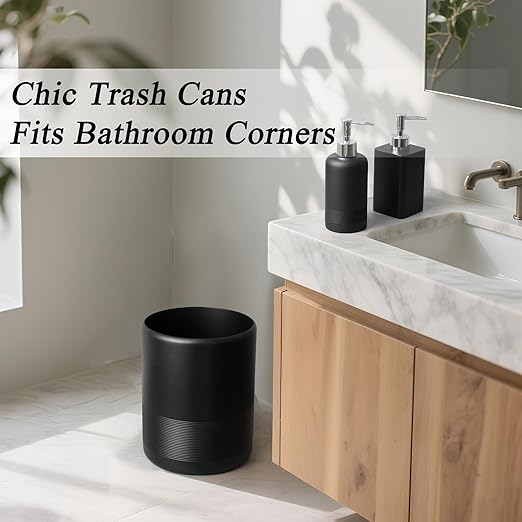 Modern Resin Trash Can Bin, Wastebasket for Bathroom, Kitchen, Office, Home, Black