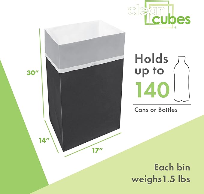 30 Gallon Disposable Pop-Up Trash Cans (3-Pack) with Fitted Bags – Foldable Garbage & Recycling Bins for Parties, Events & Kitchen (Black, 30" H x 14" W x 17" D)