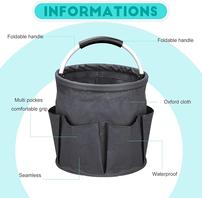 Cleaning Caddy for Cleaning Supplies,17L Cleaning Supply Caddy with Handle Foldable Cleaning Supplies Organizer Bucket Cleaning Products Organizers for Home, Garden (Gray)