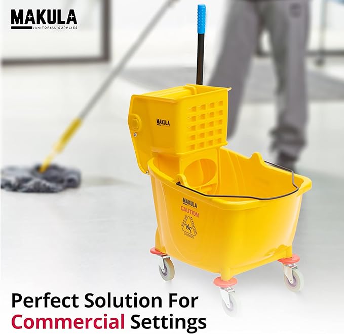 Makula 36 Qt. Yellow Plastic Mop Bucket & Side Press Wringer Combo