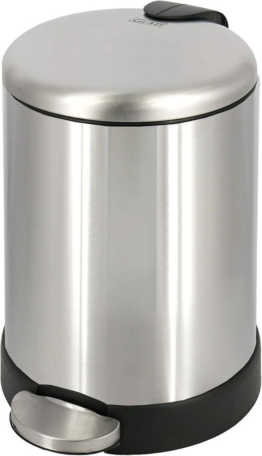 GLAD Small Trash Can, 1.2 Gallon | Round Stainless Steel Garbage Bin with Soft Close Lid & Step Foot Pedal | Metal Waste Basket with Removable Inner Bucket, Stainless