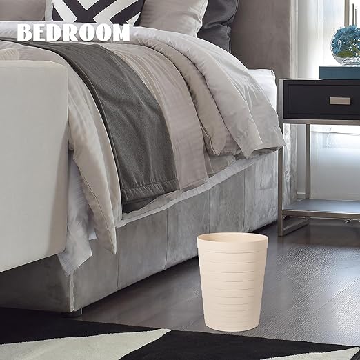 UUJOLY Small Bathroom Trash Can Wastebasket, Plastic Garbage Bin Container Basket for Bathrooms, Laundry Room, Kitchens, Offices, Kids Rooms, Dorms, Beige, 1.8 Gallon