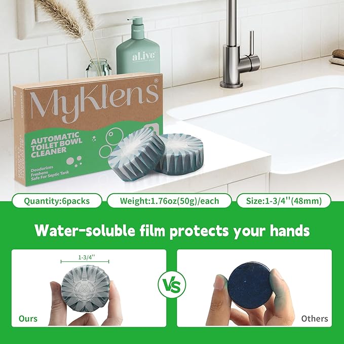 Toilet Bowl Cleaner Tablets, Automatic Toilet Bowl Cleaners, Long-Lasting Toilet Tabs Drop in Tank for Deodorizing & Descaling, Green, 6 Packs