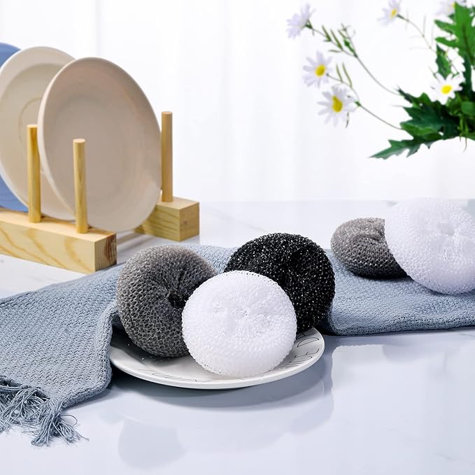 Blulu Plastic Dish Scrubbers for Dishes Pot Round Nylon Pad, Mesh Scouring Non Scratch Pads(Simple Colors,15 Pcs)