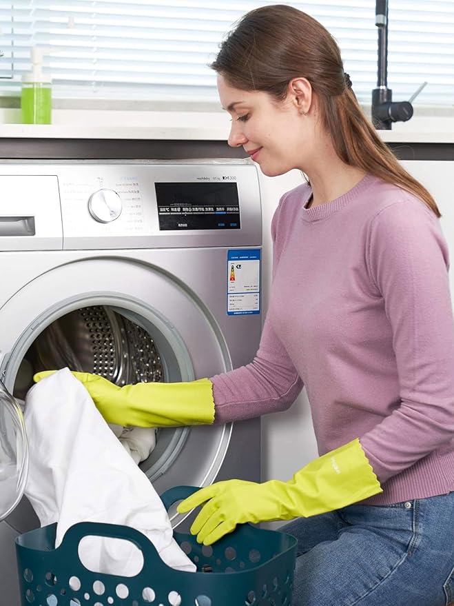 LANON wahoo Skin-Friendly Cleaning Gloves, Dishwashing Kitchen Gloves with Cotton Flocked Liner, Reusable, Non-Slip, Bud Tender, Small