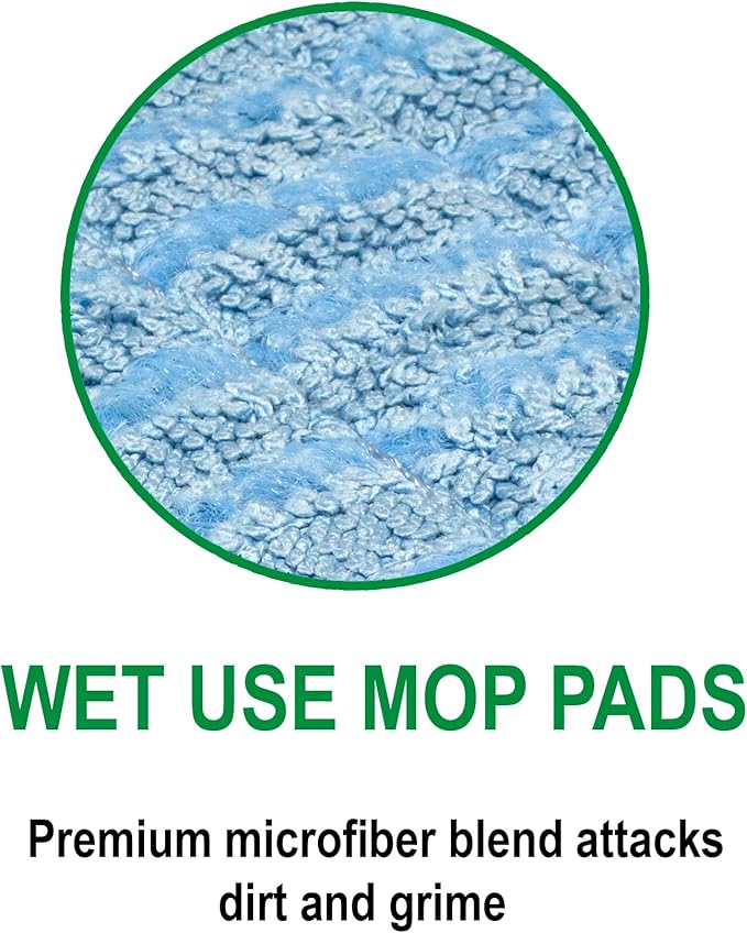 CleanAide Twist Yarn Microfiber Flat Mop Pad with Scrub Strips for 18" Mop Plates, Reusable, Dual-Action Dry & Wet Cleaning for Homes & Offices for Hardwood, Tile, Laminate & Vinyl Floors, Green