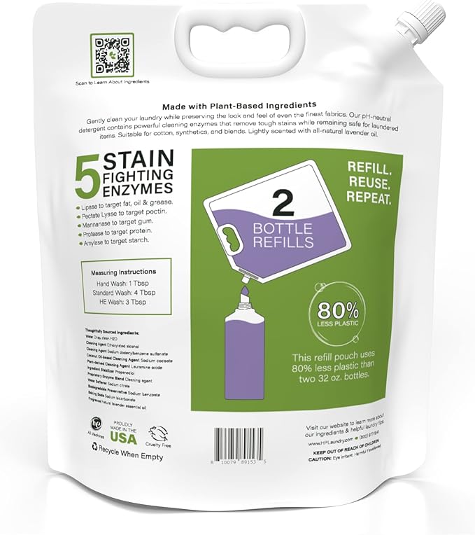 Heritage Park Luxury Laundry Detergent | Dermatologist Tested Plant based Natural & Enzyme Laundry Detergent | Sensitive Skin Friendly - Lavender Mist (64 fl oz Refill)