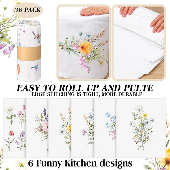 36 Pack Reusable Cleaning Cloths Washable Cotton Kitchen Towels for Home(Christian Style,Multicolor)