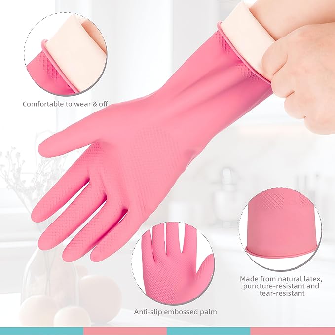 Rubber Cleaning Gloves for Dishwashing-5 Pairs Colorful Reusable Household Cleaning Glove for Washing Dishes and Kitchen Cleaning Non-Slip Grip Dish Gloves for Women Men (Medium)