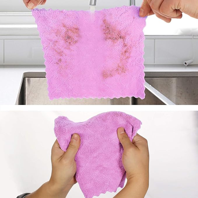 Cleaning Cloths Kitchen Towels Microfiber Washcloths Lint Free Dish Cloth Reusable Dishtowels Household Super Absorbent Fast Drying, 10"x10", Pack of 5 (Purple-Grey)