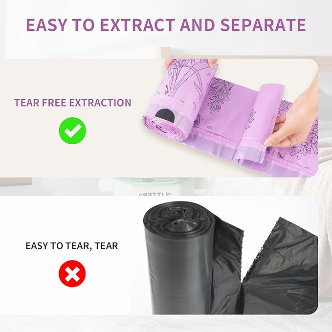 VOK 13 Gallon Trash Bags with Lavender Print & Drawstring, Tear-Resistant Tall Kitchen Garbage Bags, Heavy-Duty Kitchen Trash Bags for Home, 50 Counts