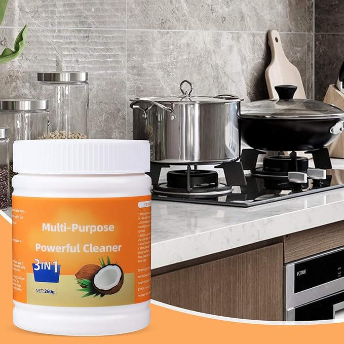 Multi-Purpose Powerful Cleaner for Kitchen, Heavy Kitchen Duty Degreaser, 260g Coconut Oil Natural Decontamination Cream, All-Purpose Cleaner Removes Stains on Microwave, Oven & Stove Top