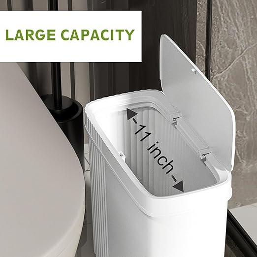 UUJOLY Small Bathroom Trash Can with Lid Slim Wastebasket Garbage Can Plastic Container Basket Trash Bin for Kitchen, Laundry Room, Office, Kids Room, Dorm, White, 2.4 Gallon, 2 Pack