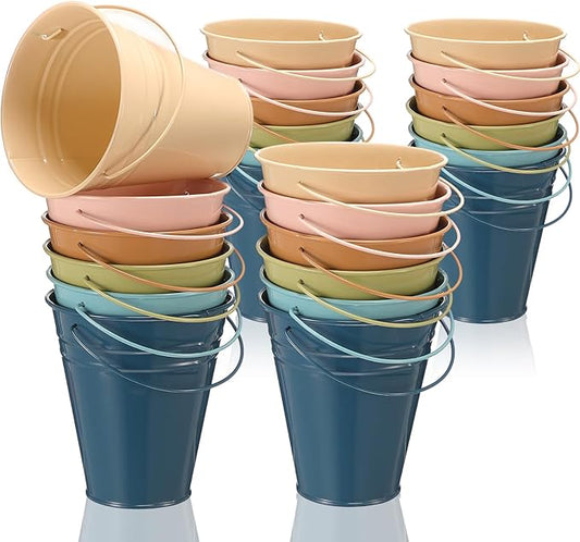 Sadnyy 24 Pack Colored Small Metal Buckets with Handle, 4.5 x 5.1 Inch Mini Galvanized Tin Bucket for Back to School Classrooms Crafts Pencil Holder Boho Wedding Birthday Party Favor Decoration