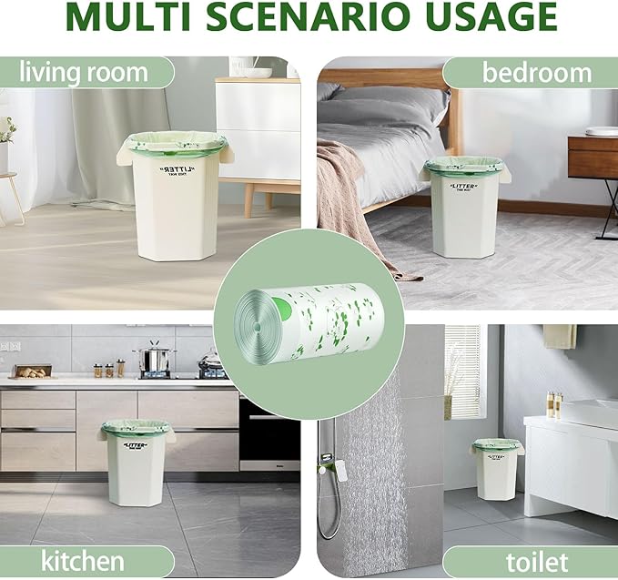 VOK 8 Gallon Trash Bags Drawstring, Medium Trash Bags for Office, Kitchen, Bedroom Trash Cans, Colored Portable Sturdy Garbage Bags 8 Gallon with Camellia Flower Scent, 60 Counts