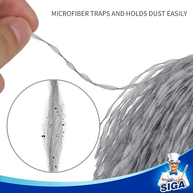MR.SIGA Microfiber Delicate Duster, Comfortable Non Slip Handle, Detachable Washable Duster Head, Gray & Black
