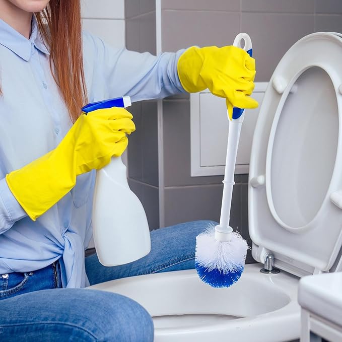 Tioncy 6 Pack 14.96 Inches Toilet Brush with Holder Toilet Bowl Brush and Caddy Set Stiff Bristles Scrubber for Bathroom Cleaning Supplies (Blue,White)