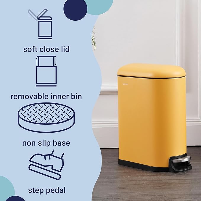 happimess HPM1009L Roland Mini 2.6-Gallon Step-Open Trash Can, Daffodil Yellow Home, Kitchen, Bathroom, Living Room, Office