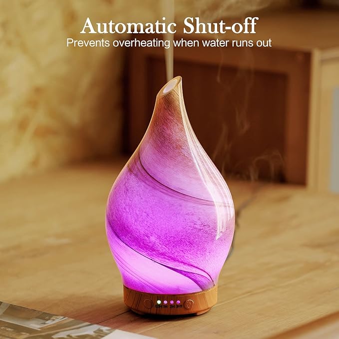 Porseme 150ml Essential Oil Diffuser Glass Color Changing Aroma Air Diffusers Aromatherapy Ultrasonic Cool Mist Humidifier 6 Running Hours Waterless Auto-Off for Sleeping, Yoga, Office, Spa (Desert)