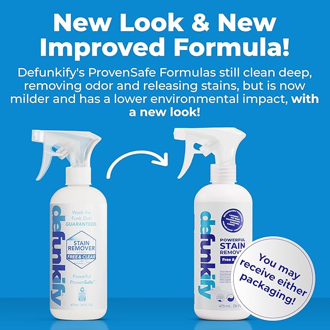 Laundry Stain Remover Spray, 16oz (2-Pack). 'Free & Clear' Stain Remover & Spot Treater Prewash Detergent for Clothes, Carpet & Gear. 'ProvenSafe' Cleaning Spray for Pets, Kids & Sensitive Skin