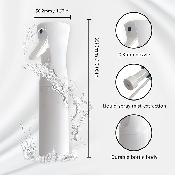 Spray Bottle for Hair Continuous Ultra Fine Mist (300ml) 360° Multi Spray Bottle for Plants, Cleaning, Skin Care Leakproof & Durable 2 Pack