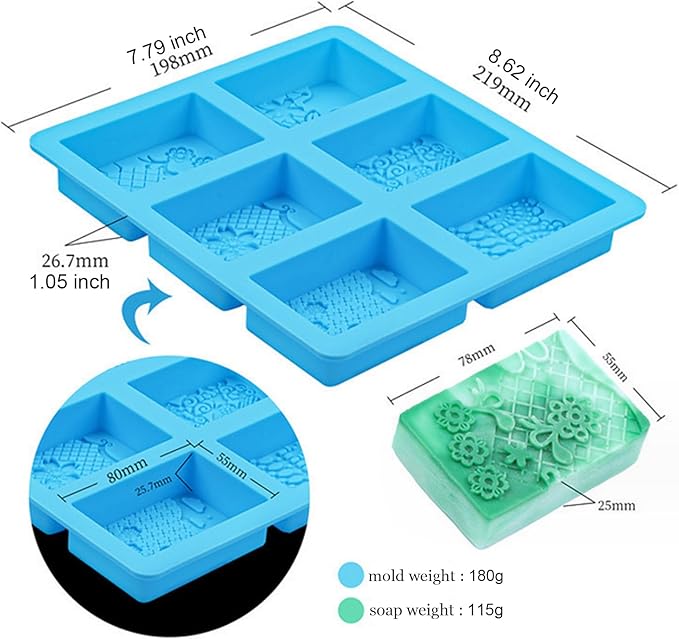 Silicone Soap Molds, 3D Detailed Flower Soap Mold, Rectangular Lace Pattern Soap Mold for DIY Handmade Soap Candle Wax Mold Lotion Bar, Bath Bombs, Reusable for Wedding Favors