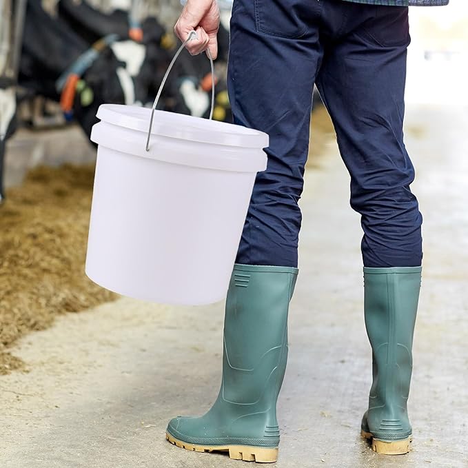 4 Gallon Plastic Food Grade White Bucket with Handle, All Purpose Storage Round Bucket Pail, 6 Packs