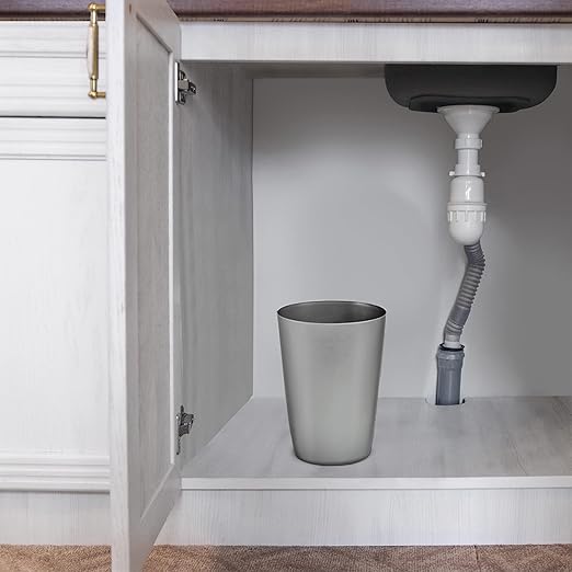 Mini Waste Basket - Durable Small Plastic Garbage Trash Can Bin - Lidless Open-Top Rectangular Slim Profile for Compact Spaces - Suitable for Home, Bathroom, Office, Bedroom & More, Silver Brushed