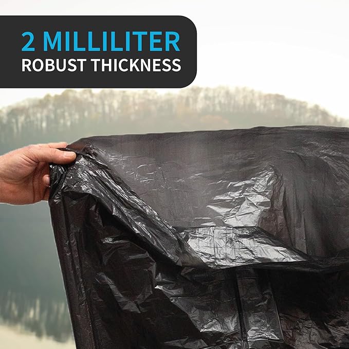 Industrial Grade 50 Count Black Trash Bags, 55-60 Gallon, 2.0 Mil, 36 x 58, Extra Strength, Heavy Duty, Tear and Puncture Resistant, No Ears, Unscented, Durable, No Ties, Made in USA