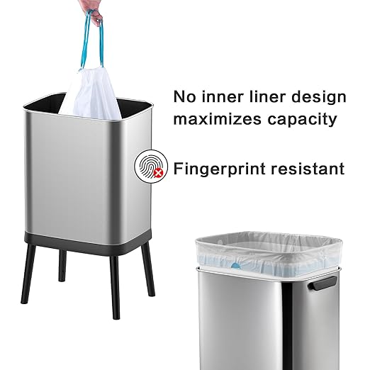 10.5 Gal Stainless Steel Touchless Sensor Trash Can with, Wide Rectangular Design, Brushed Finish – Automatic Lid, Raised Legs (Silver)