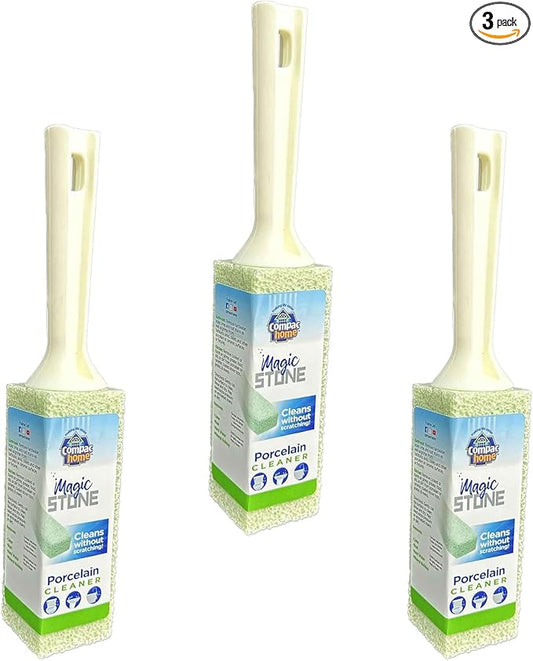 COMPAC HOME Magic-Stone Porcelain Cleaner with Handle, Made from Recycled Glass, Scouring Stick Toilet Cleaner, Removes Stubborn Lime Stains from Porcelain or Bathroom Fixtures, Pack of 3
