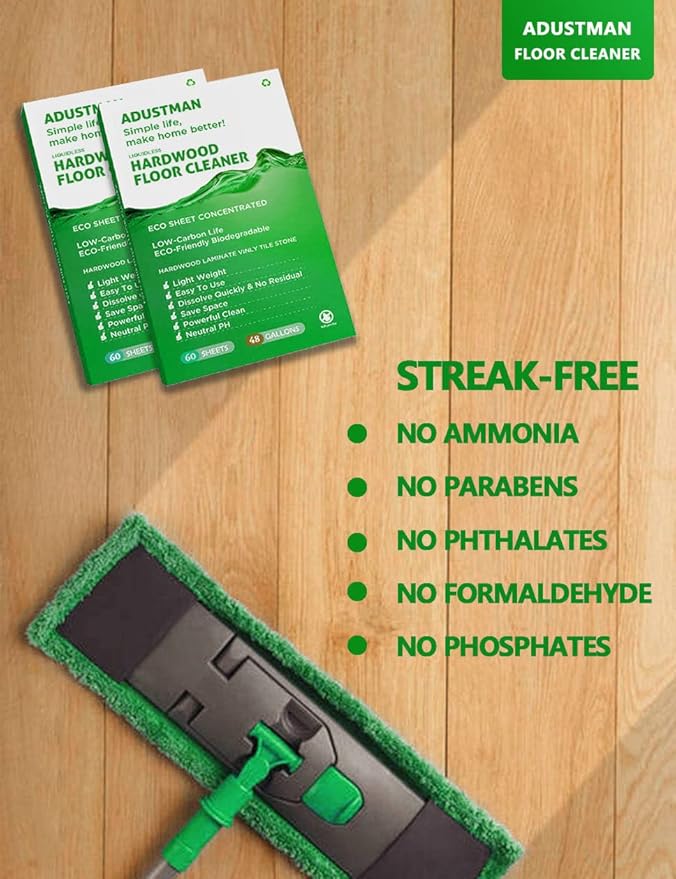 Hardwood Floor Cleaner Refill Fresh Scent 60 Sheets Eco Friendly Biodegradable Cruelty-Free Liquidles Light-weight Plastic Free No Leak Perfect for Mop Buckets