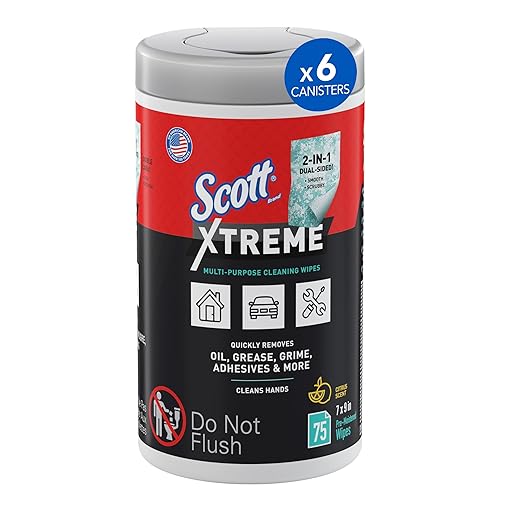 Scott Shop Original Xtreme Multi-Purpose Cleaning Wipes (54591), Heavy Duty Textured Extreme Clean Wiper with Citrus Scent, 9"x7" Wipe (6 Canisters of 75 Sheets, 450 Sheet Total)