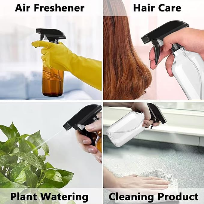 2 Pack Leakproof Spray Bottles 300ml - Adjustable Nozzle (Mist/Jet), Refillable PET Plastic for Hair, Cleaning, Plants, Travel | BPA-Free, No-Spill Design, Salon & Home Essentials (Clear)