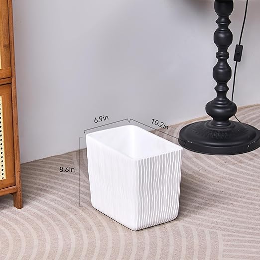 White Marble Wave Carved Small Bathroom Trash Can 2.5 Gallon(9 Liter), Resin Heavy Sturdy Small Kitchen Garbage Can,Living Room Bedroom Trash Can, Decorative Wastebasket for Home, Garden, Office