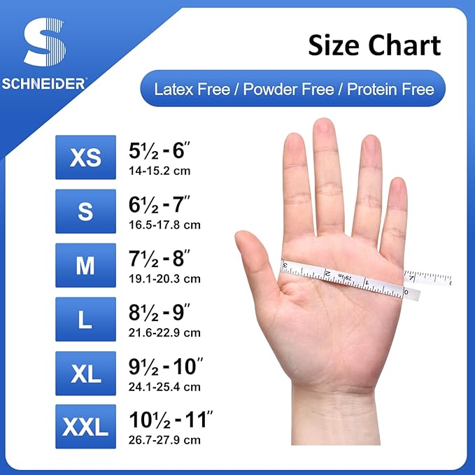 Schneider Nitrile Exam Gloves, Blue, 4 mil, Powder-Free, Latex-Free, for Medical Exam, Cleaning and Food Prep, Non-Sterile