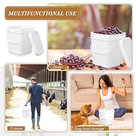Mumufy 10 Pcs 3.5 Gallon Square Food Grade Bucket with Lid Plastic Pail with Handle and Lid Square Buckets for Storing Dry Food Charcoal Camping Fishing(White)