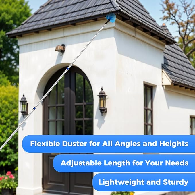 26 Feet High Reach Ceiling Fan Cleaner Duster, Window Washing Kit with Extension Pole, Aluminum 5-20 FT Telescopic Window Cleaning Squeegee Kit for Indoor Outdoor Use (Rotatable Head)