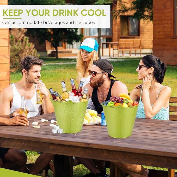 OBTANIM 7 Pack Green Metal Buckets with Handle Galvanized Ice Pails for Plants, Succulents, Party Favors Organizing, Rustic Home Decor or Classrooms Pencil Storage (9.1 x 6.7 inch)