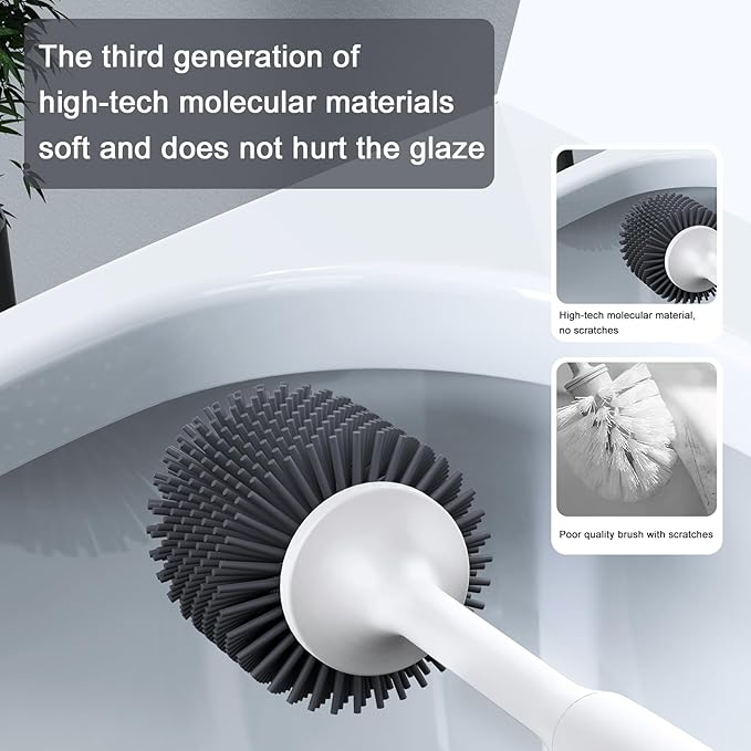 Lefree Silicone Toilet Brush and Holder Set with Ventilated Holder, Floor Standing & Wall Mounted Toilet Scrubber